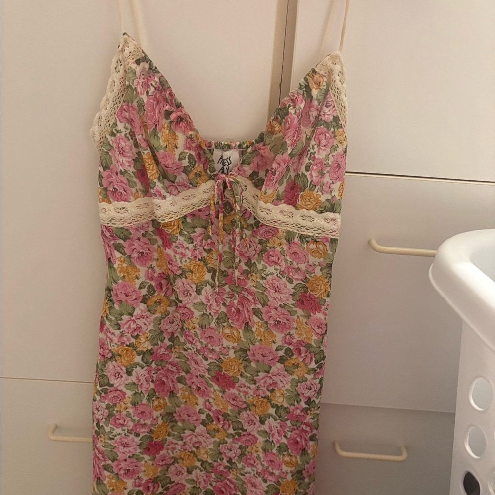 Princess Polly Floral Lace Mini Dress - Pink, Yellow, Green - Picture 2 of 2